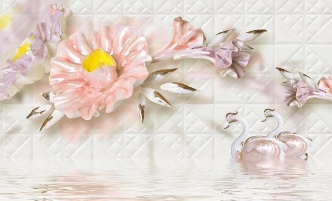3D Swan Floral Wall Mural Wallpaper 239- Jess Art Decoration