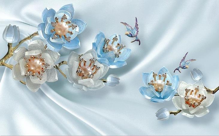 3D Blue Silk Jewelry Floral Bird Wall Mural Wallpaper 178- Jess Art Decoration