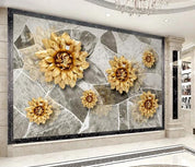 3D Sunflower Marble Wall Mural Wallpaper 207- Jess Art Decoration