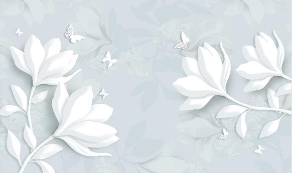 3D White Relief Magnolia Butterfly Wall Mural Wallpaper 58- Jess Art Decoration