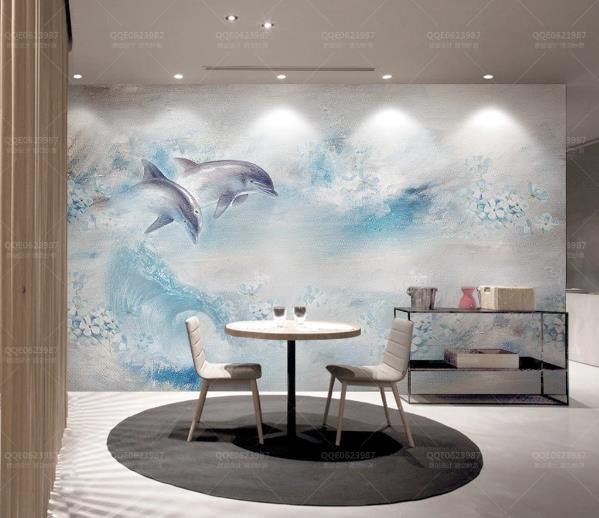 3D Blue Floral Wave Dolphin Wall Mural Wallpaper 72- Jess Art Decoration