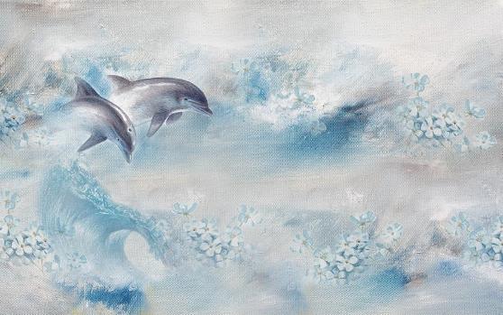 3D Blue Floral Wave Dolphin Wall Mural Wallpaper 72- Jess Art Decoration