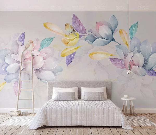 3D Watercolor Magnolia Bird Wall Mural Wallpaper 45- Jess Art Decoration