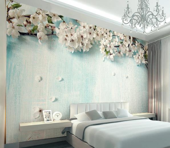 3D Blue Cherry Blossoms Wall Mural Wallpaper 109- Jess Art Decoration