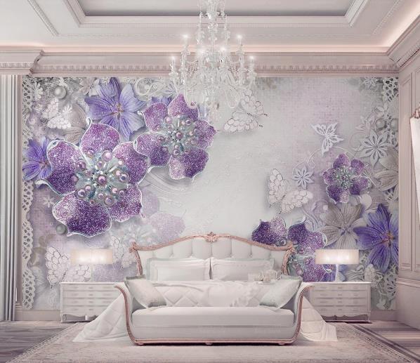 3D Purple Floral Butterfly Wall Mural Wallpaper 70- Jess Art Decoration