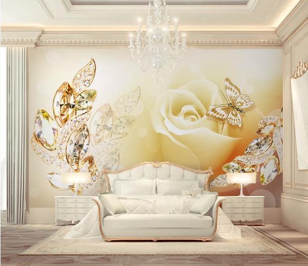 3D Yellow Rose Crystal Butterfly Wall Mural Wallpaper 62- Jess Art Decoration