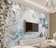 3D Blue Floral Butterfly Wall Mural Wallpaper 09- Jess Art Decoration