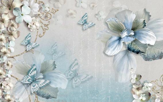 3D Blue Floral Butterfly Wall Mural Wallpaper 09- Jess Art Decoration