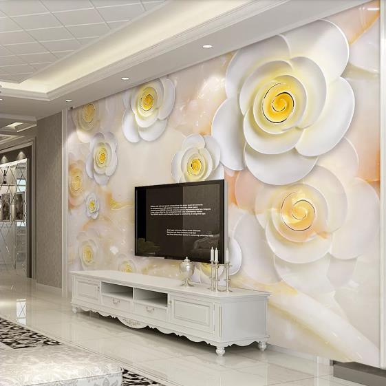 3D Yellow Floral Marble Wall Mural Wallpaper 19- Jess Art Decoration