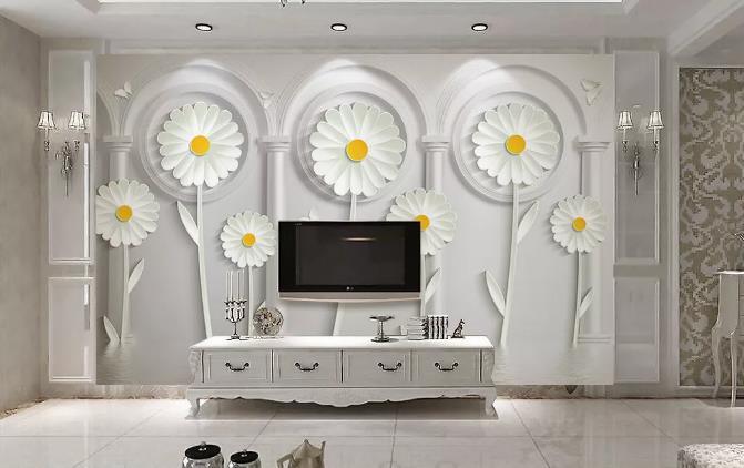 3D White Roman Column Floral Wall Mural Wallpaper 34- Jess Art Decoration