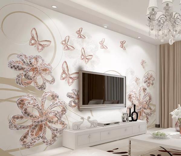 3D Jewelry Floral Butterfly Wall Mural Wallpaper 65- Jess Art Decoration