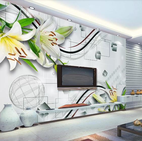 3D Lily Geometric Wall Mural Wallpaper 901- Jess Art Decoration