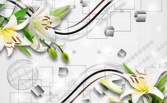 3D Lily Geometric Wall Mural Wallpaper 901- Jess Art Decoration