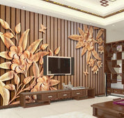 3D Woodcarving Floral Stripes Wall Mural Wallpaper 903- Jess Art Decoration