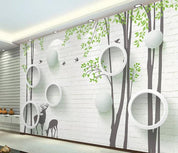 3D Brick Wall Trees Elk Circle Wall Mural Wallpaper 831- Jess Art Decoration