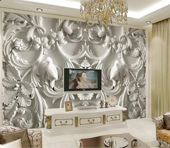 3D Relief Plants Bird Wall Mural Wallpaper 865- Jess Art Decoration