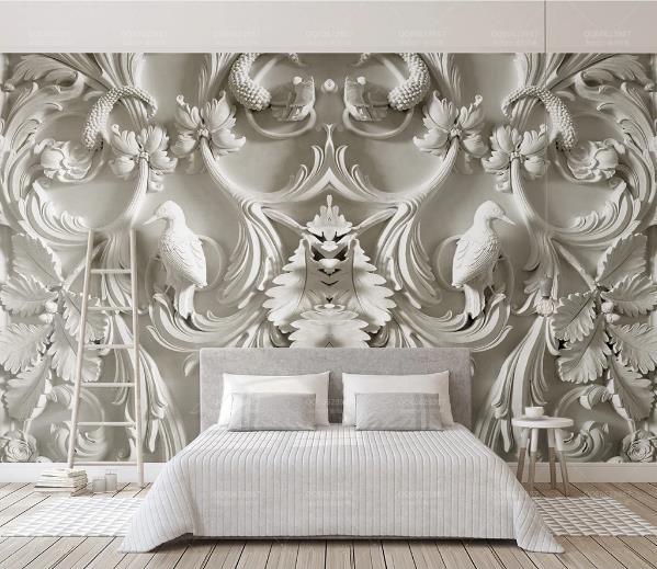 3D Relief Plants Bird Wall Mural Wallpaper 865- Jess Art Decoration