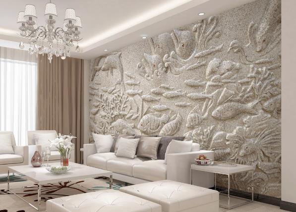 3D Stone Carving Seabed Coral Fish Wall Mural Wallpaper 855- Jess Art Decoration