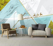3D Blue White Golden Elk Marble Wall Mural Wallpaper 970- Jess Art Decoration