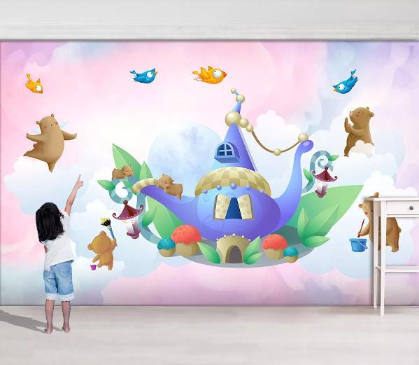 3D Watercolor Aladdin Castle Bear Wall Mural Wallpaper 919- Jess Art Decoration
