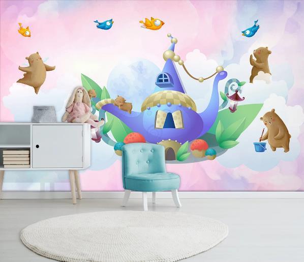3D Watercolor Aladdin Castle Bear Wall Mural Wallpaper 919- Jess Art Decoration