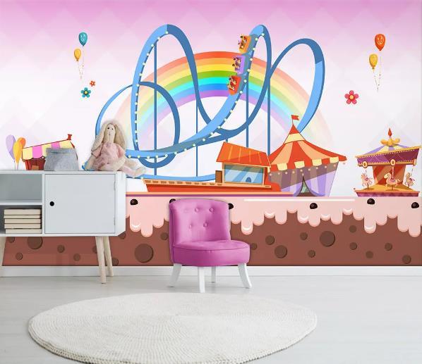 3D Playground Roller Coaster Carousel Wall Mural Wallpaper 1016- Jess Art Decoration