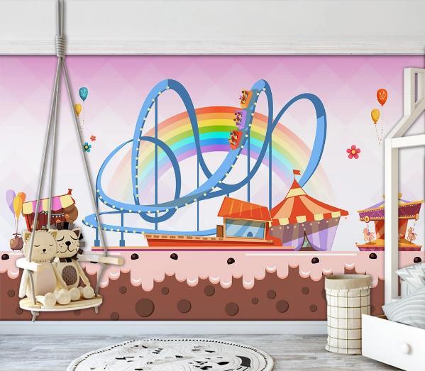 3D Playground Roller Coaster Carousel Wall Mural Wallpaper 1016- Jess Art Decoration