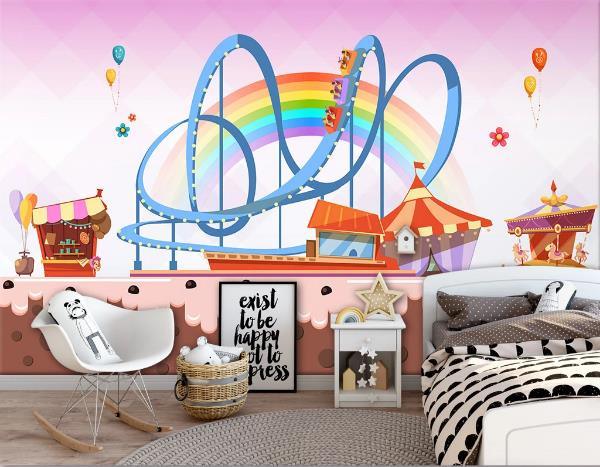 3D Playground Roller Coaster Carousel Wall Mural Wallpaper 1016- Jess Art Decoration