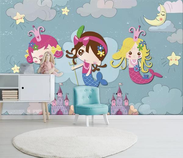3D Mermaid Castle Moon Child Wall Mural Wallpaper 998- Jess Art Decoration