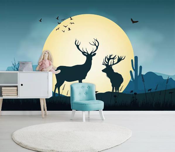 3D Blue Silhouette Elk Wall Mural Wallpaper 1024- Jess Art Decoration