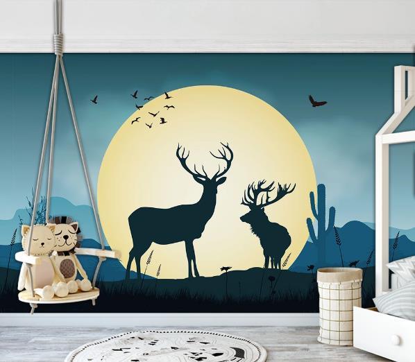 3D Blue Silhouette Elk Wall Mural Wallpaper 1024- Jess Art Decoration