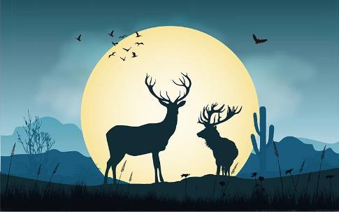 3D Blue Silhouette Elk Wall Mural Wallpaper 1024- Jess Art Decoration