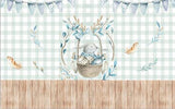 3D Blue Lattice Rabbit Basket Feather Wall Mural Wallpaper 1028- Jess Art Decoration
