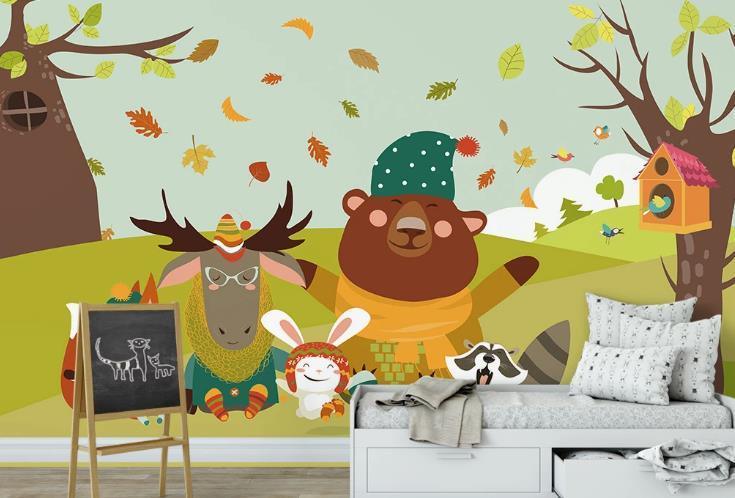 3D Hand Drawn Forest Animal Bear Wall Mural Wallpaper LQH 609- Jess Art Decoration