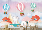 3D Cartoon Forest Cat Hot Air Balloon Wall Mural Wallpaper LQH 587- Jess Art Decoration
