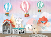 3D Cartoon Forest Cat Hot Air Balloon Wall Mural Wallpaper LQH 587- Jess Art Decoration