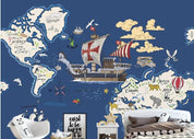 3D Hand Drawn Pirate Ship Nautical Map Wall Mural Wallpaper LQH 598- Jess Art Decoration