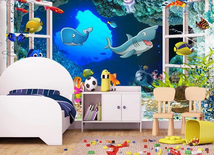 3D Cartoon Underwater World Wall Mural Wallpaper LQH 156- Jess Art Decoration