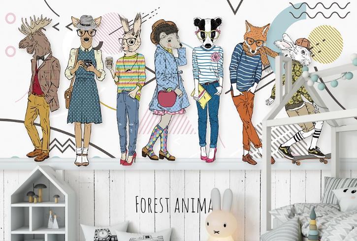 3D Hand Drawn Fashion Animals Wall Mural Wallpaper LQH 173- Jess Art Decoration