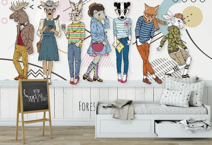 3D Hand Drawn Fashion Animals Wall Mural Wallpaper LQH 173- Jess Art Decoration