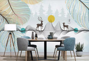 3D Hand Drawn Mountain Feather Elk Wall Mural Wallpaper LQH 246- Jess Art Decoration