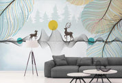 3D Hand Drawn Mountain Feather Elk Wall Mural Wallpaper LQH 246- Jess Art Decoration