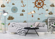 3D Hand Drawn Nautical Sailing Map Wall Mural Wallpaper LQH 343- Jess Art Decoration