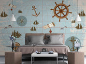 3D Hand Drawn Nautical Sailing Map Wall Mural Wallpaper LQH 343- Jess Art Decoration