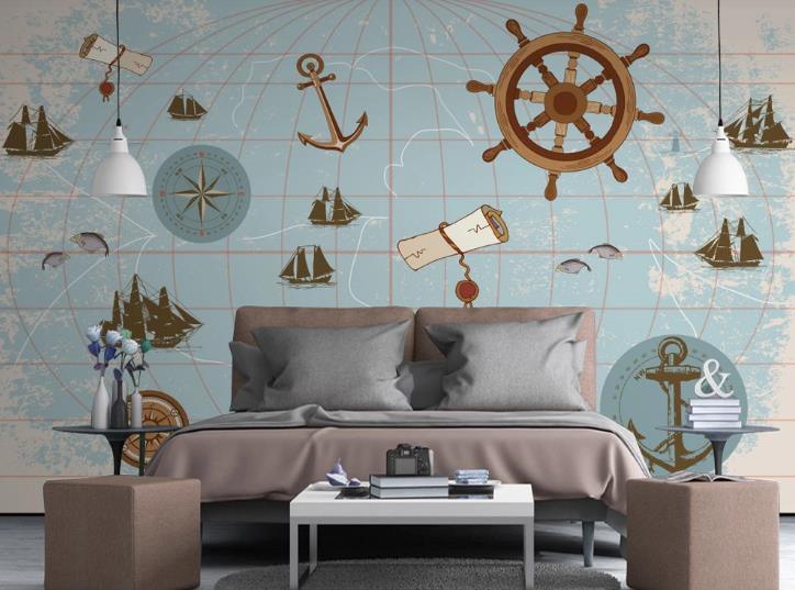 3D Hand Drawn Nautical Sailing Map Wall Mural Wallpaper LQH 343- Jess Art Decoration