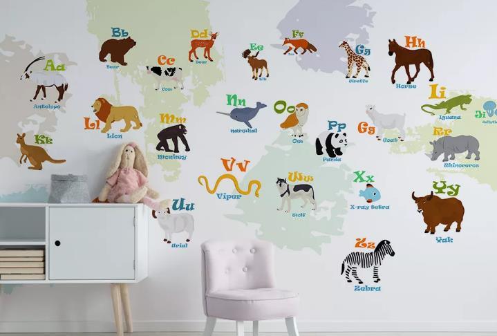3D Cartoon Animals World Map Wall Mural Wallpaper LQH 270- Jess Art Decoration