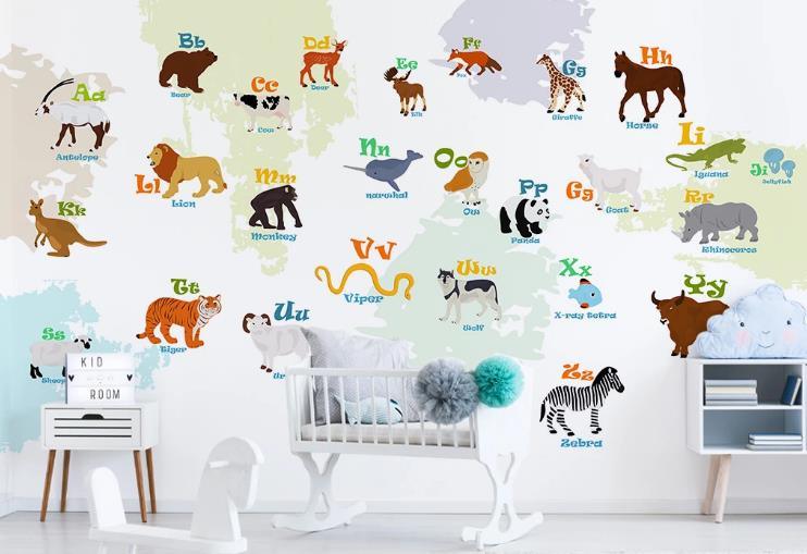 3D Cartoon Animals World Map Wall Mural Wallpaper LQH 270- Jess Art Decoration