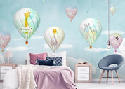 3D Cartoon Sky Hot Air Balloon Animal Wall Mural Wallpaper LQH 305- Jess Art Decoration