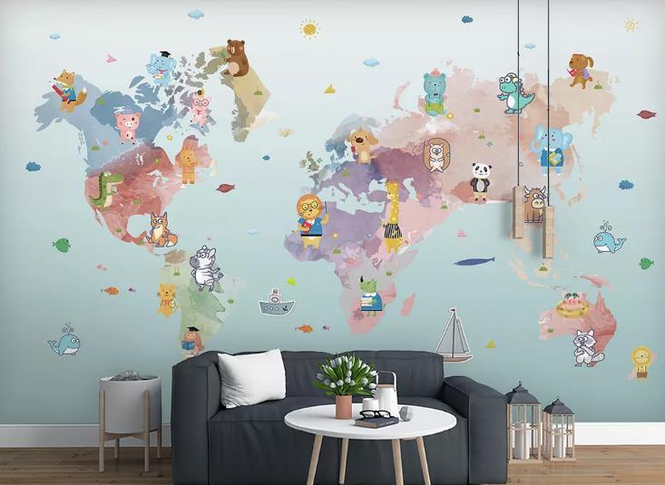 3D Hand Drawn World Map Wall Mural Wallpaper LQH 319- Jess Art Decoration