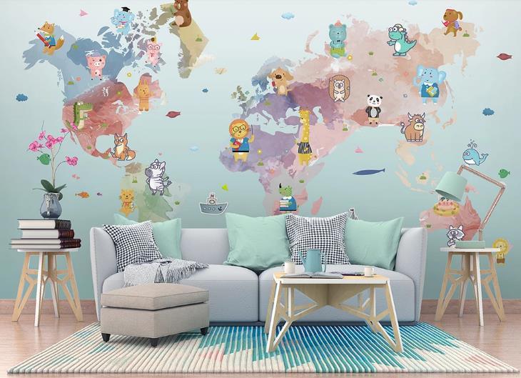 3D Hand Drawn World Map Wall Mural Wallpaper LQH 319- Jess Art Decoration